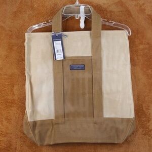 VINEYARD VINES Tan Raffia Island Canvas Tote Logo Preppy $118 Unisex